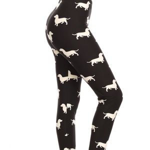 One Size Black & White Daschund Print Leggings